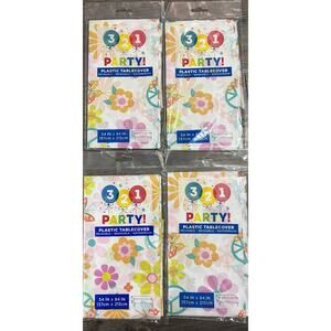 Lot of 4 Peace Birthday Plastic Tablecovers 54x84 Floral Party Reusable Washable